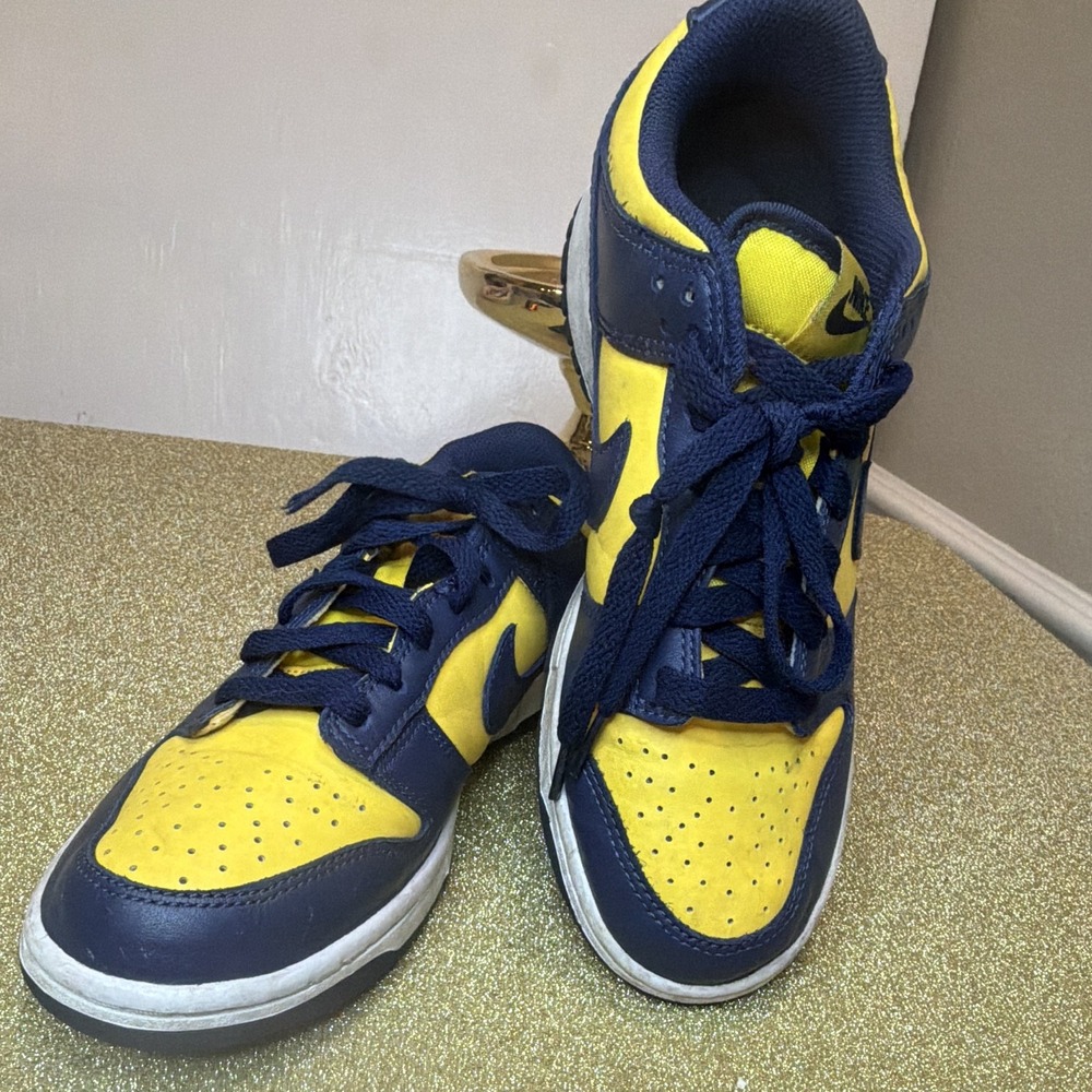Nike Dunk Low Unisex Kids Low Top Sneakers Yellow/Blue Leather US 7 CW1590-700